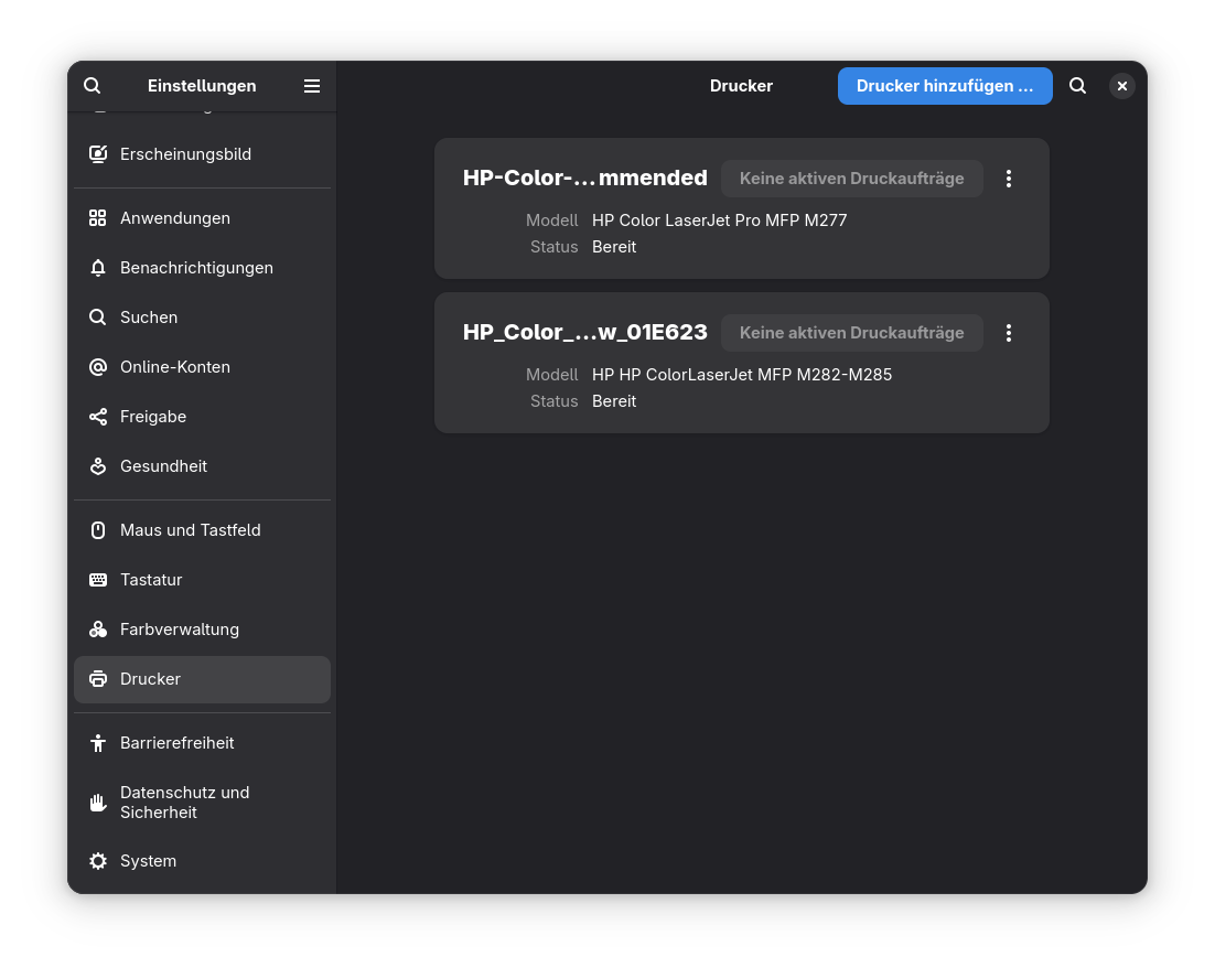 Drucker verwaltung Gnome